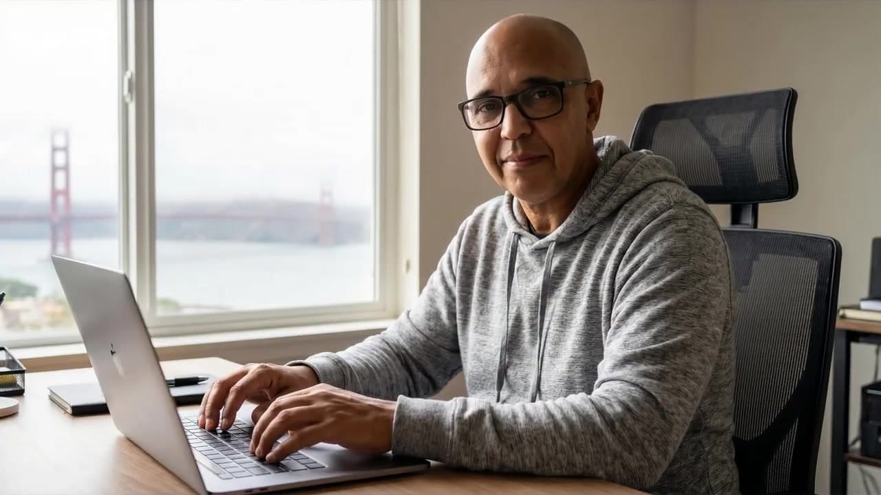Junior trabalhando no notebook em uma operação remota